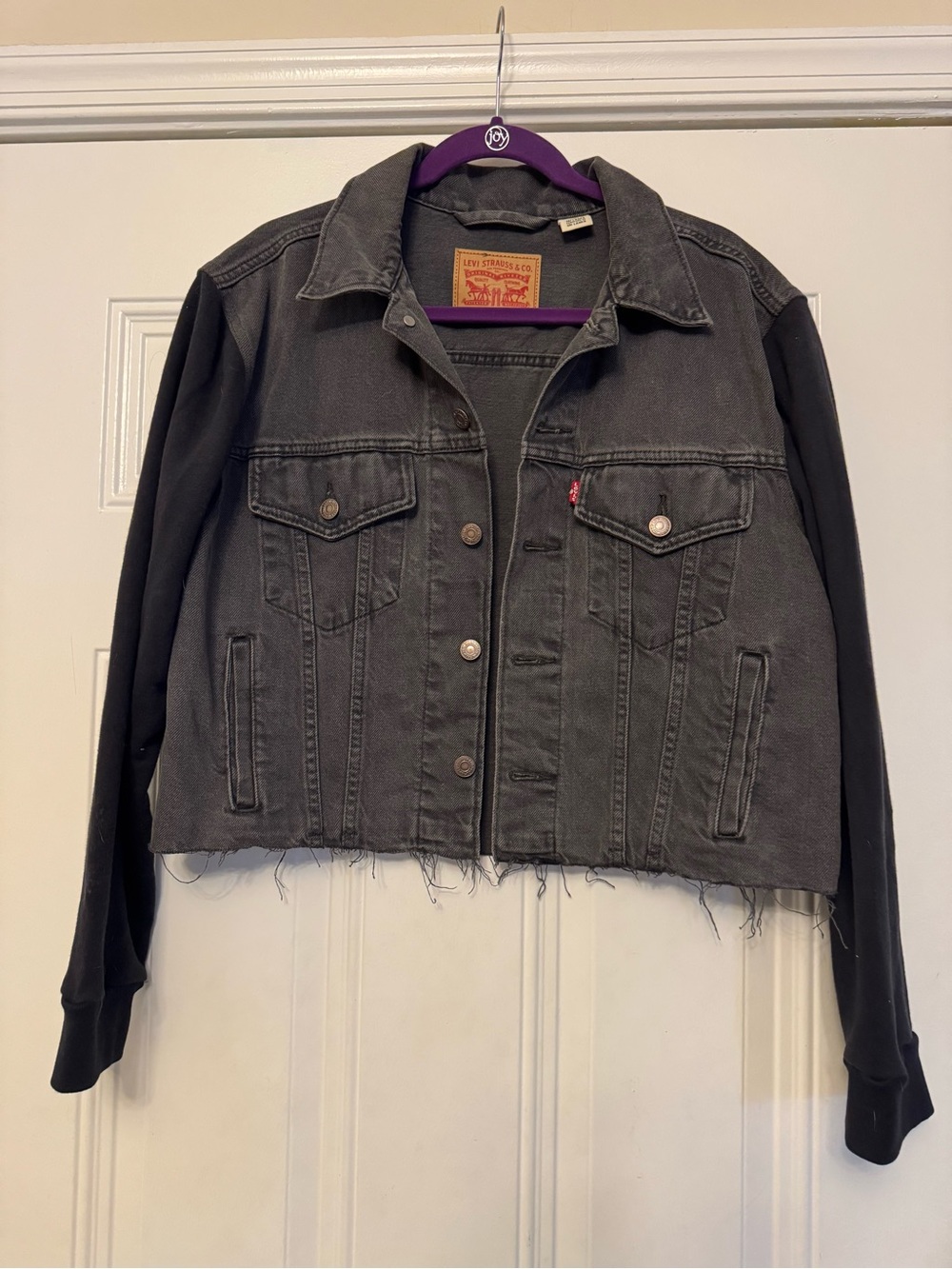 Brand New Levi's Black Washed Denim Jacket with Black Knit Sleeves